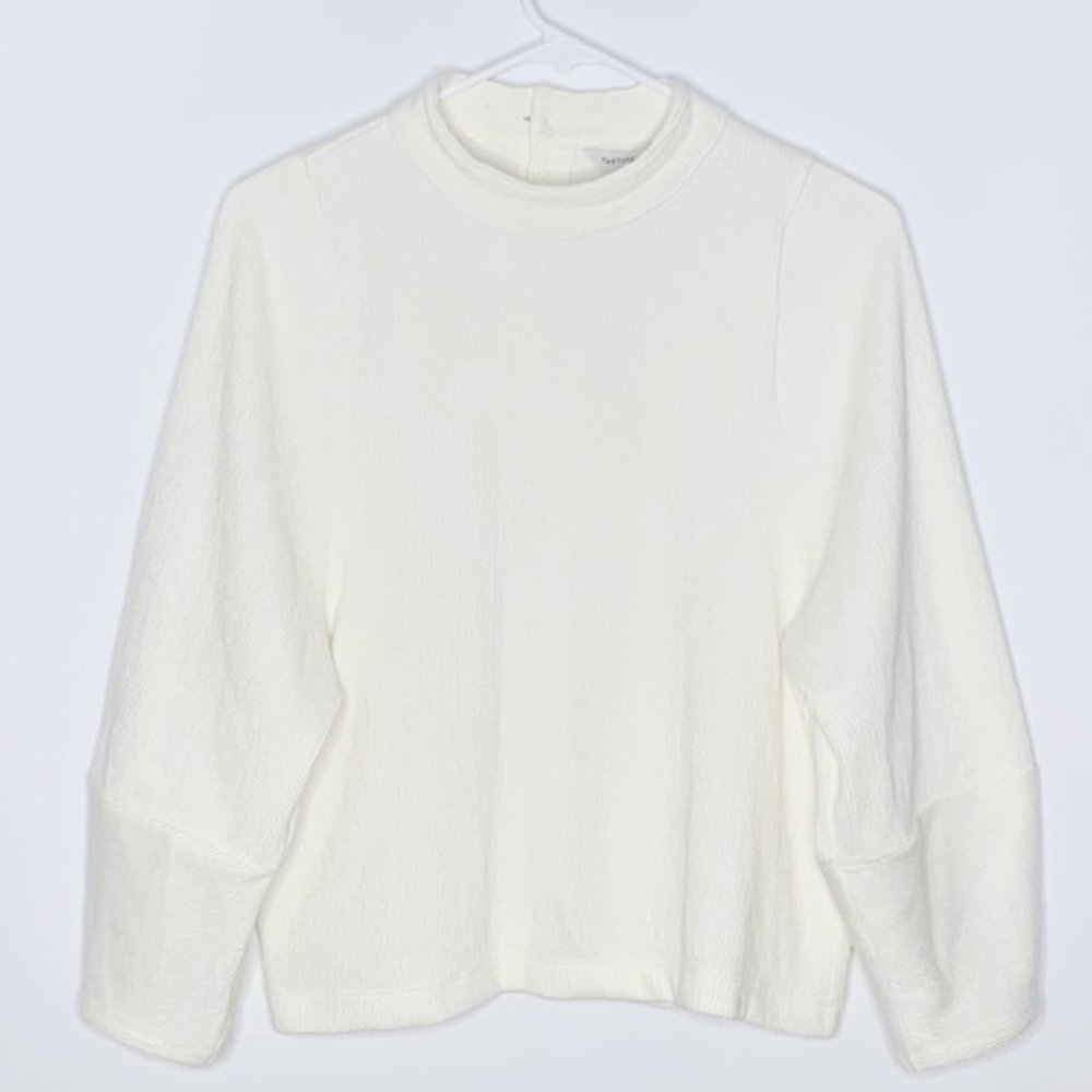 Texture & Thread Button-Back Mockneck Top - Picture 3 of 3